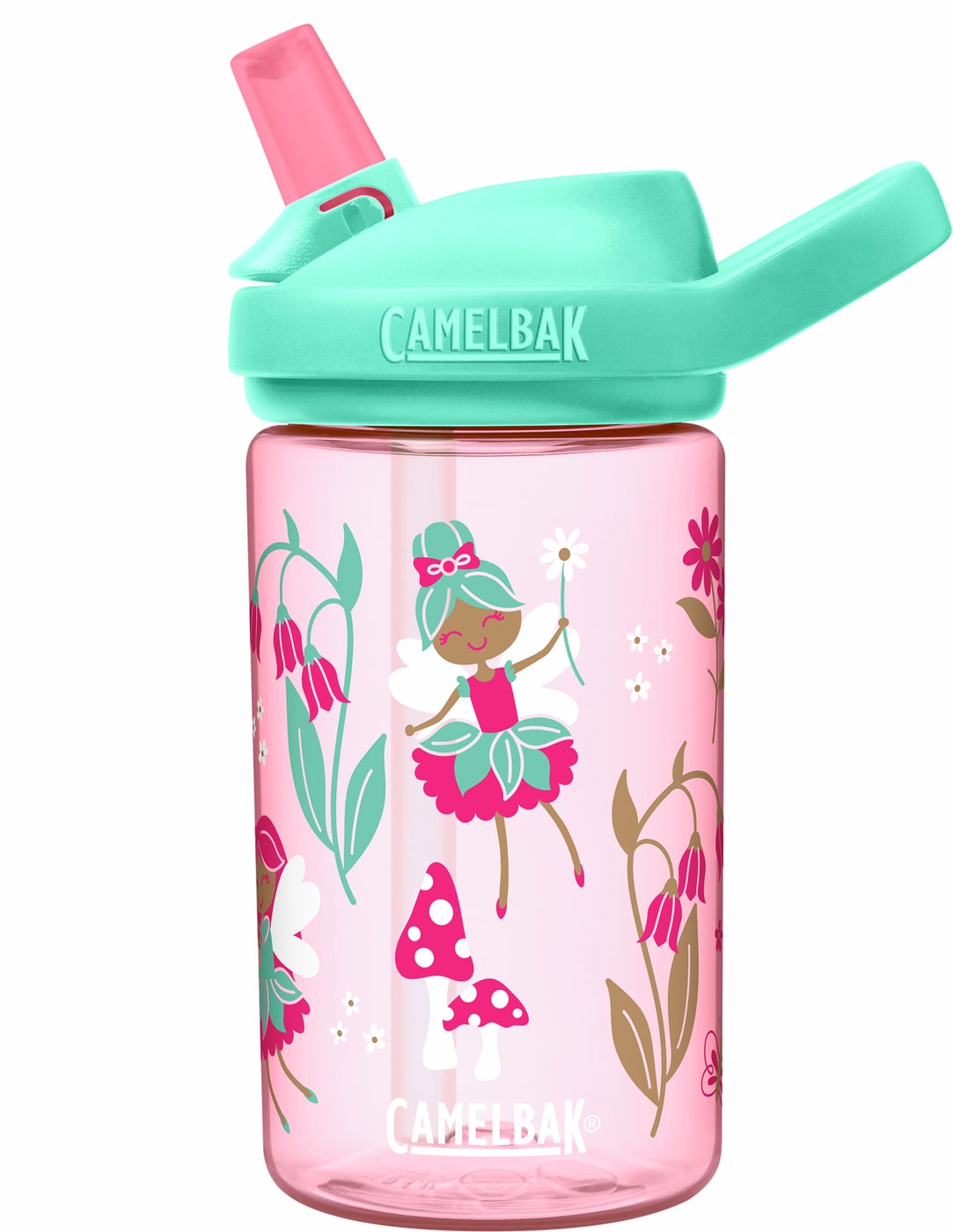 Rosa Camelbak drikkeflaske til barn i plast med sugerør med feer på