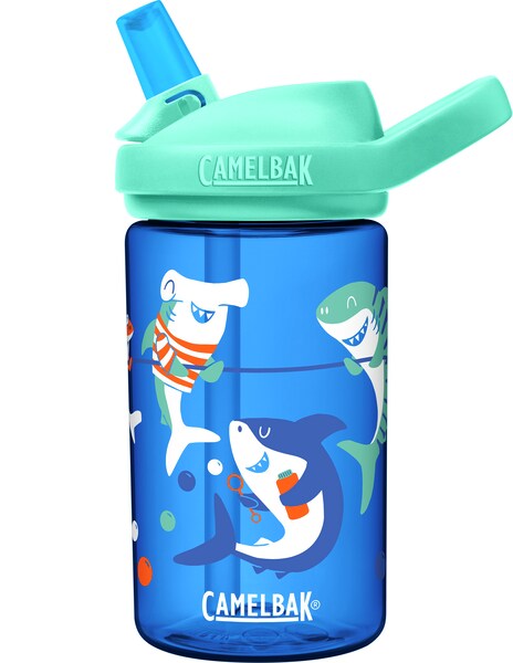 Blå Camelbak drikkeflaske til barn i plast med sugerør med haier